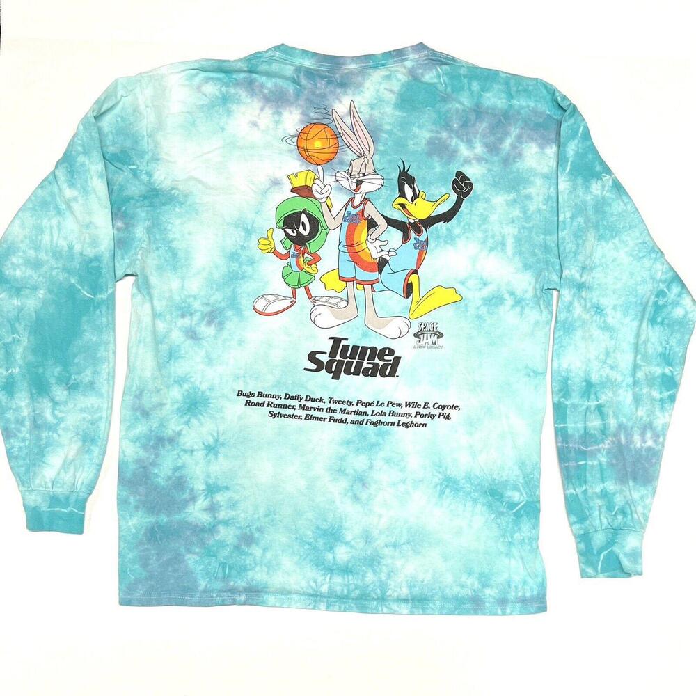 Space Jam T Shirt Long Sleeve Blue Tie Dye Double Sided A New Legacy Sz L